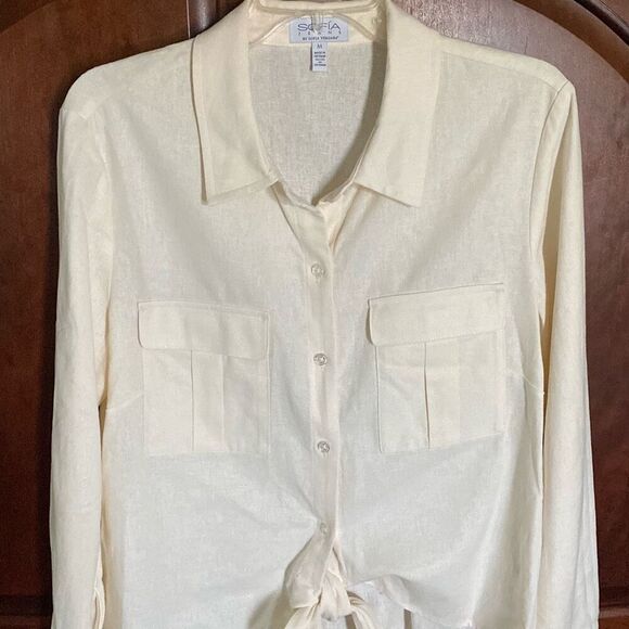 Sofia Vergara Sofia Jeans linen blend button up shirt size M - Picture 4 of 14